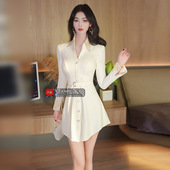 小众气质短款 型色缤纷新国风女神范性感衬衫 裙春季 收腰连衣裙
