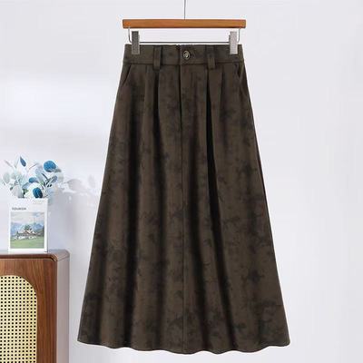 【75公分长度】秋冬新款宽松A字裙松紧腰宽松半身裙毛呢裙子格子