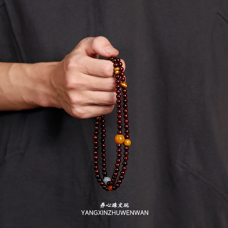 印度老料小叶紫檀木手串108颗佛念珠项链高端男女士文玩配饰手链