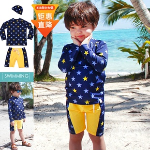 儿童冲浪服星星泳衣男童速干宝宝长袖沙滩分体卡通短裤中大童时尚