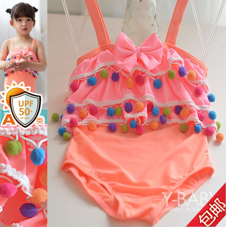 a类糖果球球连体泳装游泳衣时尚婴儿童女童宝宝碎花荷叶可爱度假