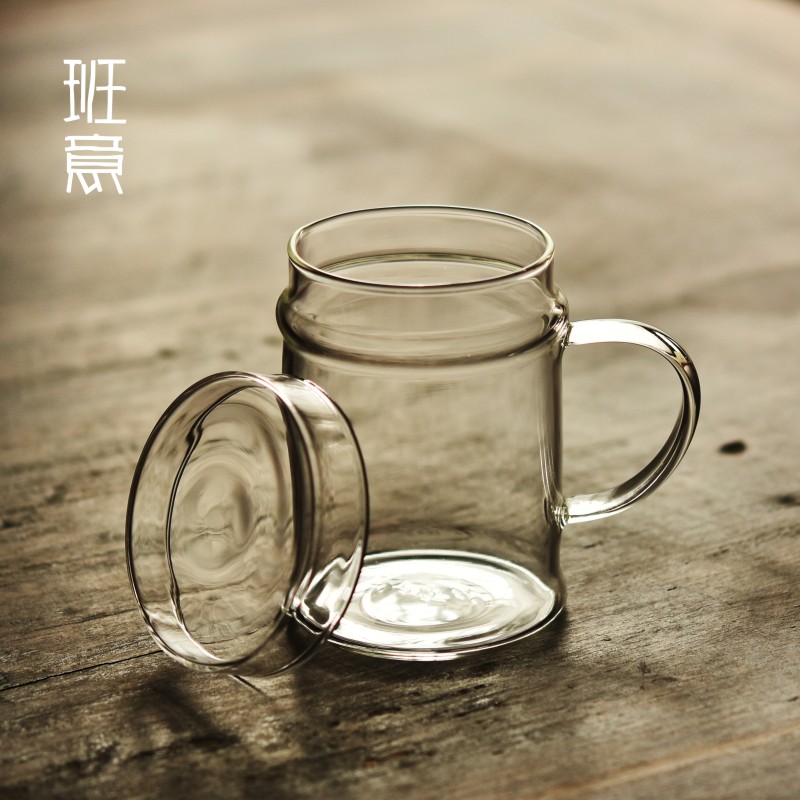班意日式单层绿茶花茶水带把杯子