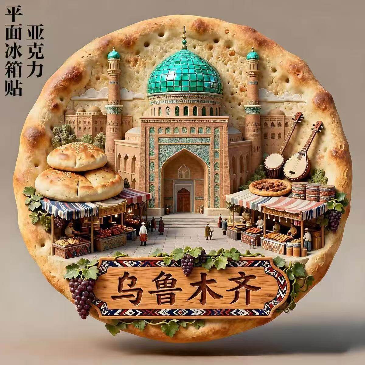 新疆乌鲁木齐旅游景点亚克力文创冰箱贴平面纪念品伴手礼装饰磁贴