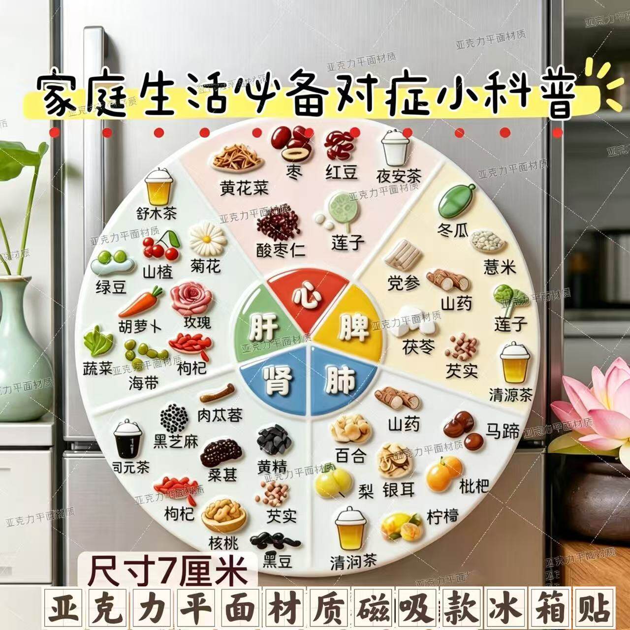 家庭生活健康五谷杂粮趣味亚克力平面冰箱贴健康对症五谷养生科普