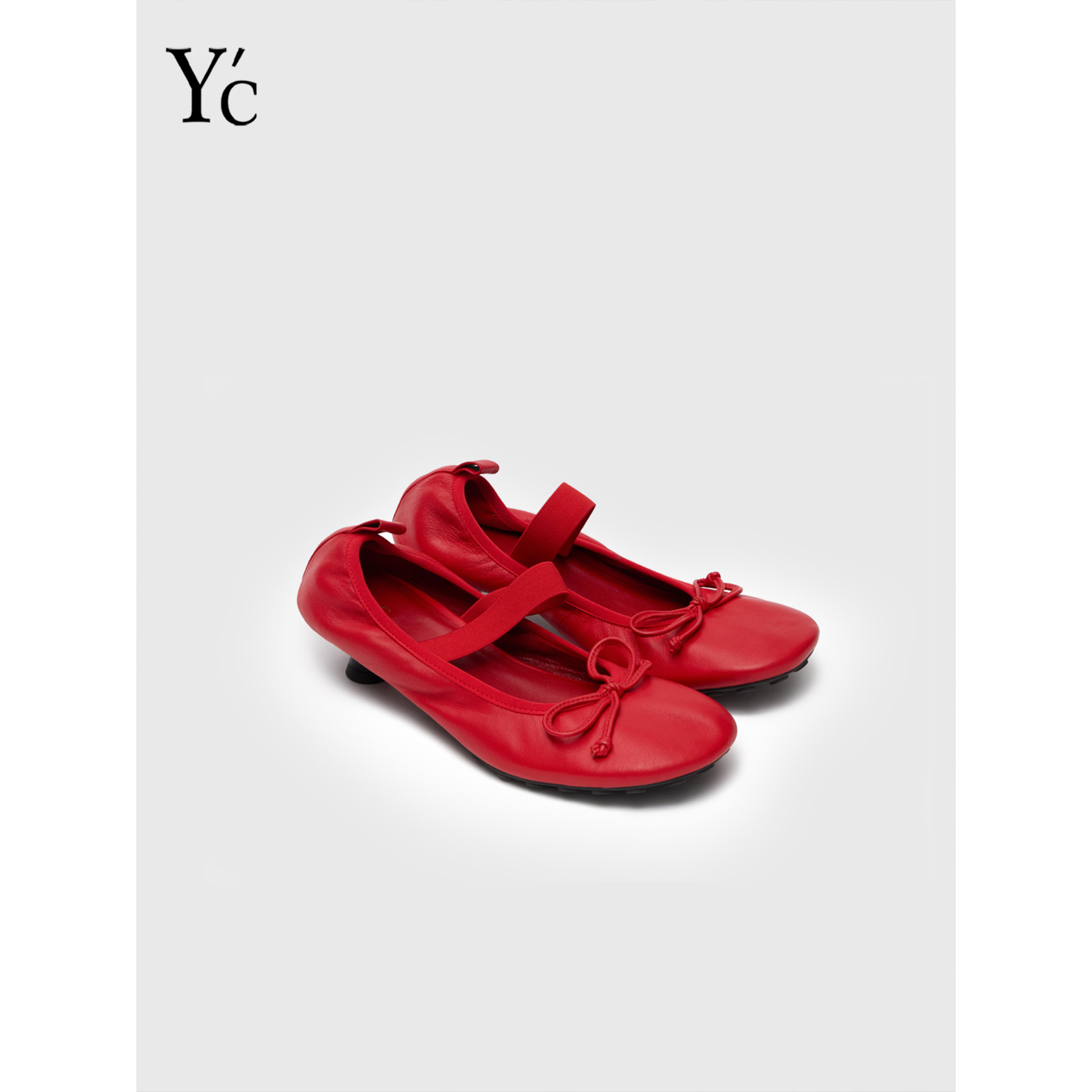 YC｜2025时尚气质圆头蝴蝶结一字带羊皮浅口玛丽珍单鞋芭蕾舞鞋女