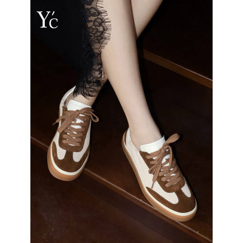 YC复古拼色系带德训鞋女秋新款