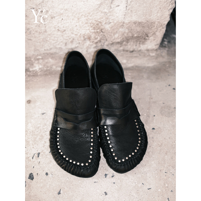 YC《高级松弛感》油蜡洗水小牛皮两穿踩跟平底懒人乐福鞋单鞋女鞋