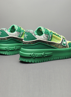 欧货高端男鞋2025新款厚底增高鞋设计师款休闲潮牌板鞋炸街绿色鞋