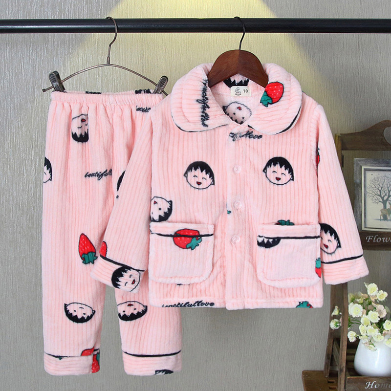 女童睡衣法兰绒加厚男童珊瑚绒套装秋冬季加绒宝宝儿童家居服冬款