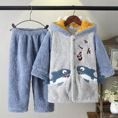 法兰绒秋季宝宝大童浴袍家居服