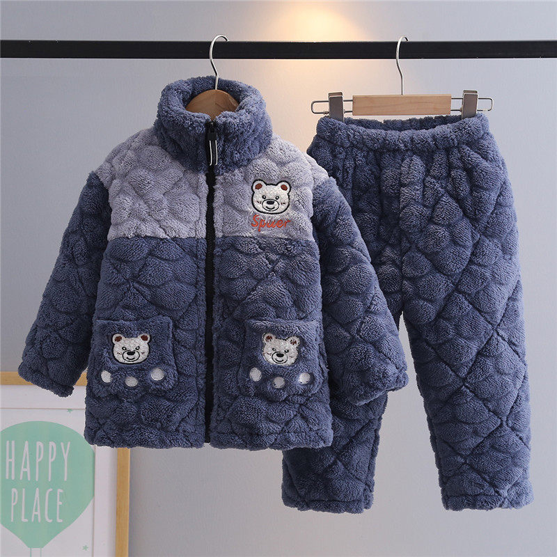 拉链立领三层加厚夹棉保暖冬睡衣