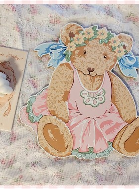 蝴蝶结熊挂饰壁饰墙面装饰画可爱挂画工艺品装饰木制画复古卡通熊