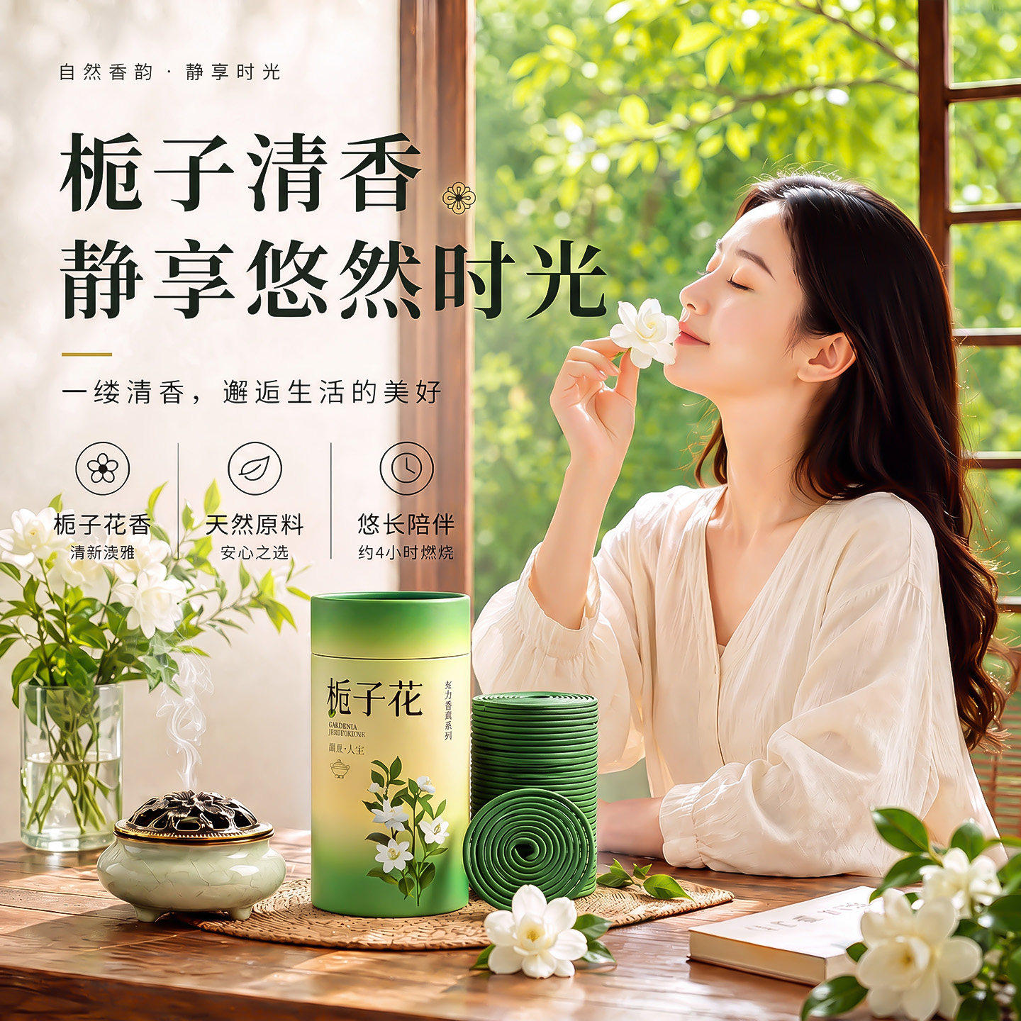 天然栀子花盘香熏香家用檀香艾草室内厕所除臭除味净化空气沉香薰
