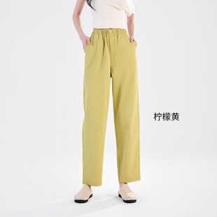 工装 松紧腰直筒阔腿裤 九分 女士棉质夏季 休闲宽松高腰显瘦微萝卜裤