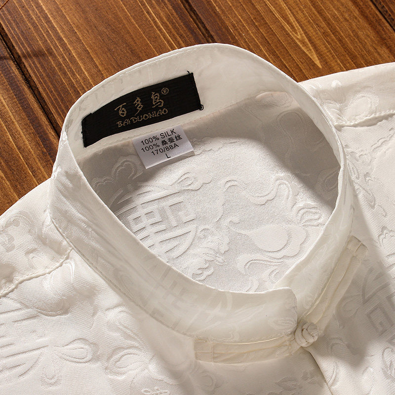 SILK TANG COSTUME MENS SUMMER CLOTHES OLD MAN CLOTHES 40 YEARS OLD 50 MULBERRY SILK CHINESE STYLE DAD SHORT SLEEVE SHIRT GRANDPA OUTFIT