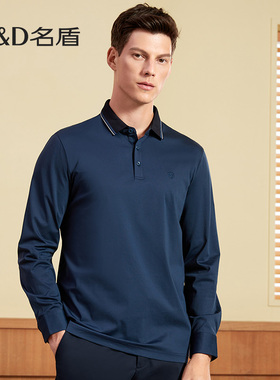 名盾翻领长袖t恤男秋冬商务休闲纯色polo衫撞色领百搭T恤 TK DJ