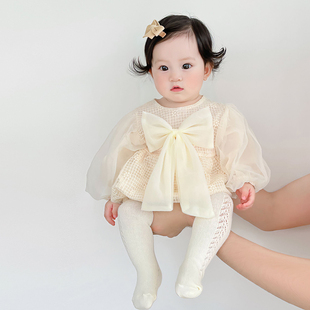 婴儿衣服秋装泡泡袖哈衣包屁衣百天女宝宝公主服周岁礼服拍照韩国