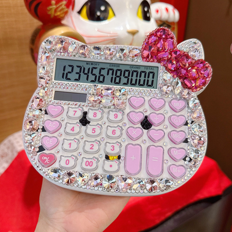 外贸定做款太阳能计算器镶钻Hello kitty可爱卡通计算器贴钻水钻