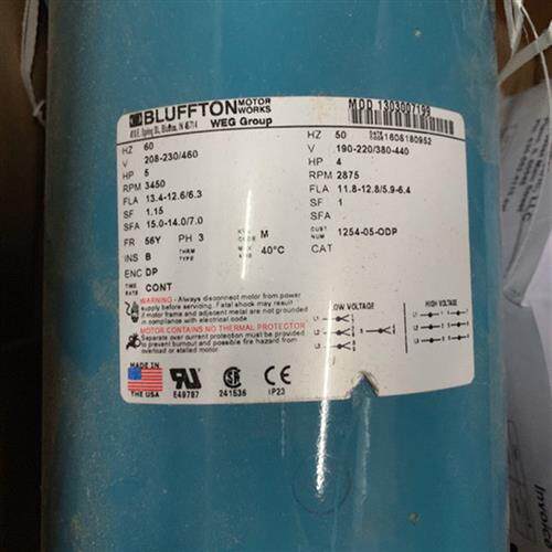 全新库存美国BLUFFTON约克中央电机马达油泵1254-05-全新议价