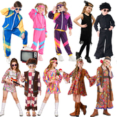 舞蹈演出服装 欧美70年代复古迪斯科服装 儿童嘻哈服街舞表演服个性