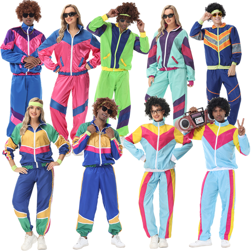 欧美70年代复古迪斯科服装成人男女款说唱演出服棒球服装运动服装