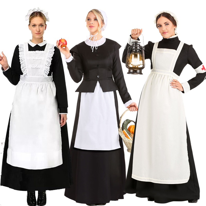 大码欧洲中世纪平民服农妇装女仆服文艺复兴时期护士装厨娘扮演服
