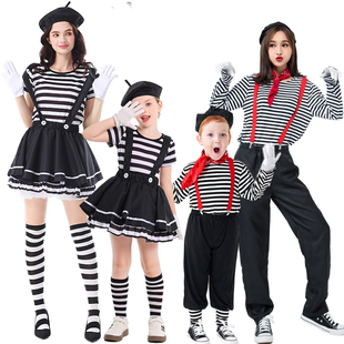 万圣节默剧演员小丑扮演服装成人儿童欧美哑剧滑稽戏亲子演出服装