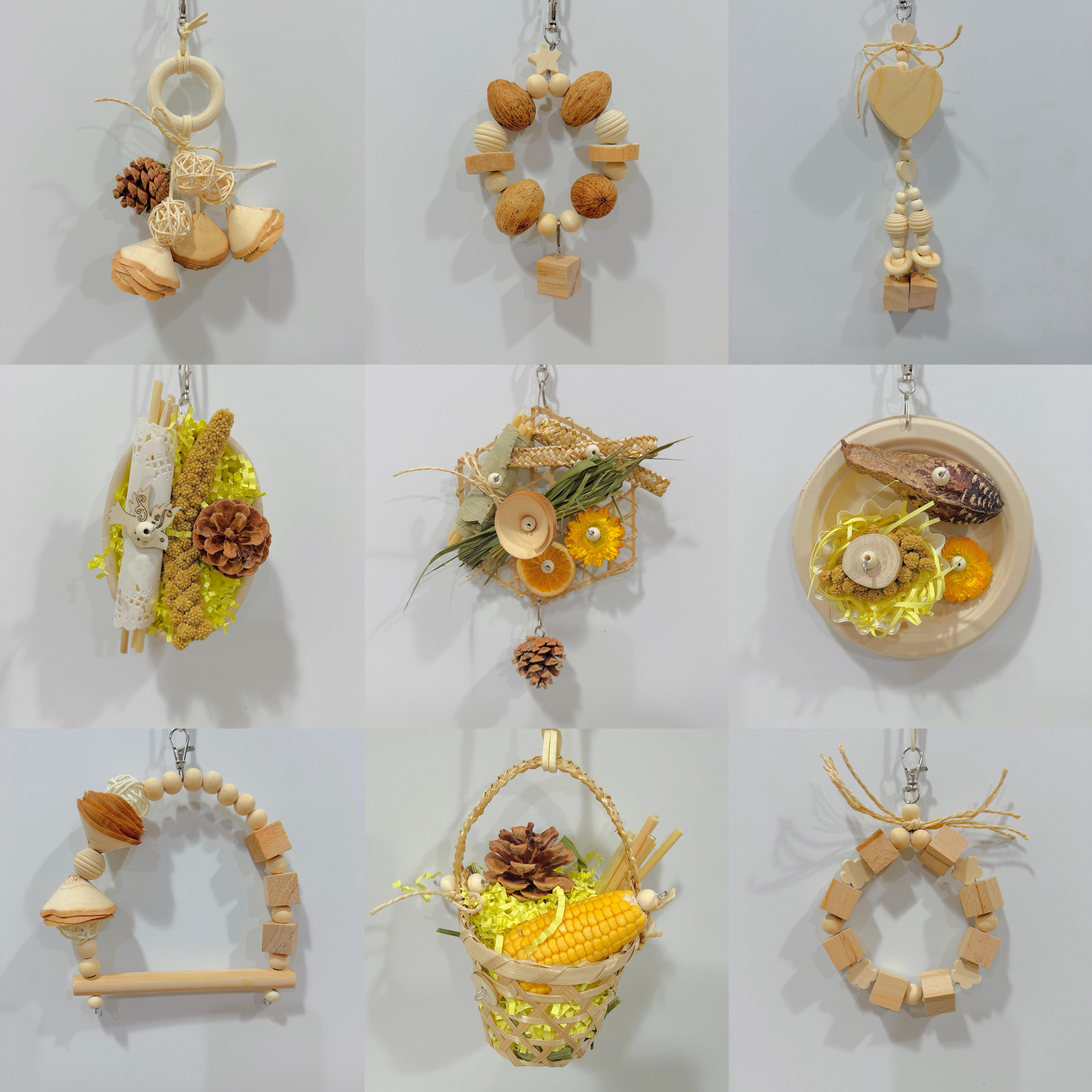 天然原木柳木花藤球啃咬串 虎皮鸟玩具