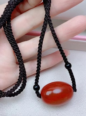 天然战国红缠丝玛瑙桶珠锁骨链转运珠路路通玉石项链颈饰挂件吊坠
