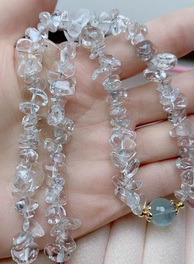 天然碎石白水晶手链项链女款单圈百搭饰品礼物送女友闺蜜生日礼物