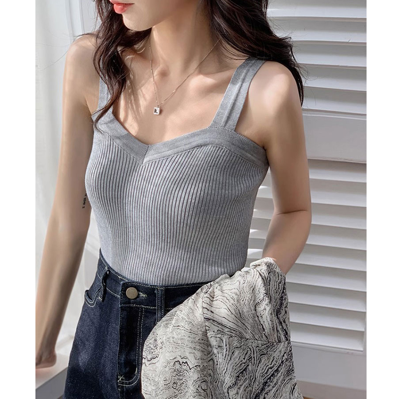 针织大码吊带上衣夏季外穿低领美背背心女打底设计感洋气西装内搭