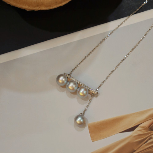 S925银海水真多麻平衡木锁骨链