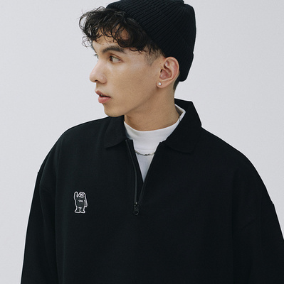 SAMESAME潮牌吉祥物休闲基础POLO衫男女长袖宽松情侣打底T恤上衣