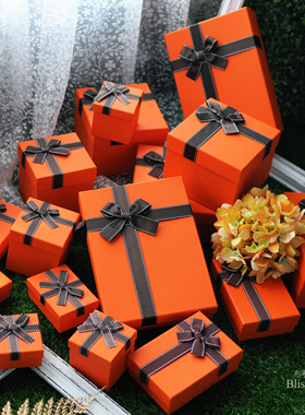 Ins风盲盒抖音网红布利斯礼品盒教师节礼物盒空盒橙色包装盒口红