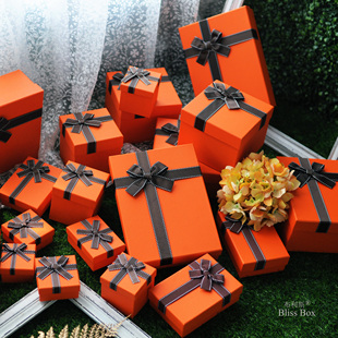 Ins风盲盒抖音网红布利斯礼品盒教师节礼物盒空盒橙色包装 盒口红
