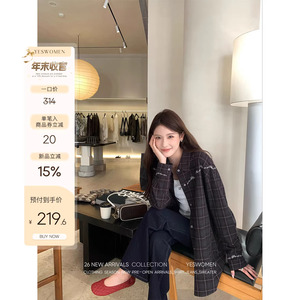 小宜定制 格纹拉花·纯棉手工定位绣花格子衬衫 韩系叠穿宽松外套