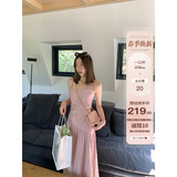 小宜定制【入场舞会】粉色吊带连衣裙2023女新款显瘦长裙子春夏季