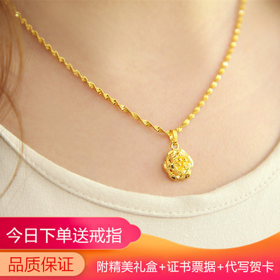 黄金色玫瑰花爱心吊坠项链女士仿金包银水波盒子百搭锁骨链送女友