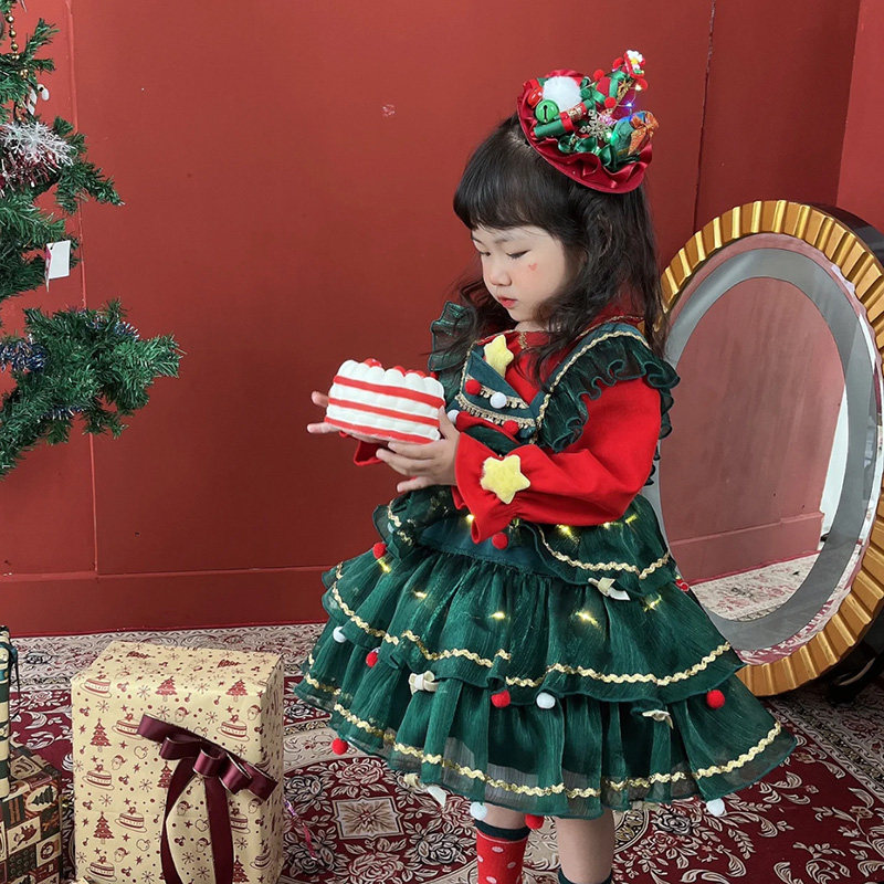 圣诞儿童服装女童裙子连衣裙公主裙秋冬款新款套装高级感蓬蓬裙