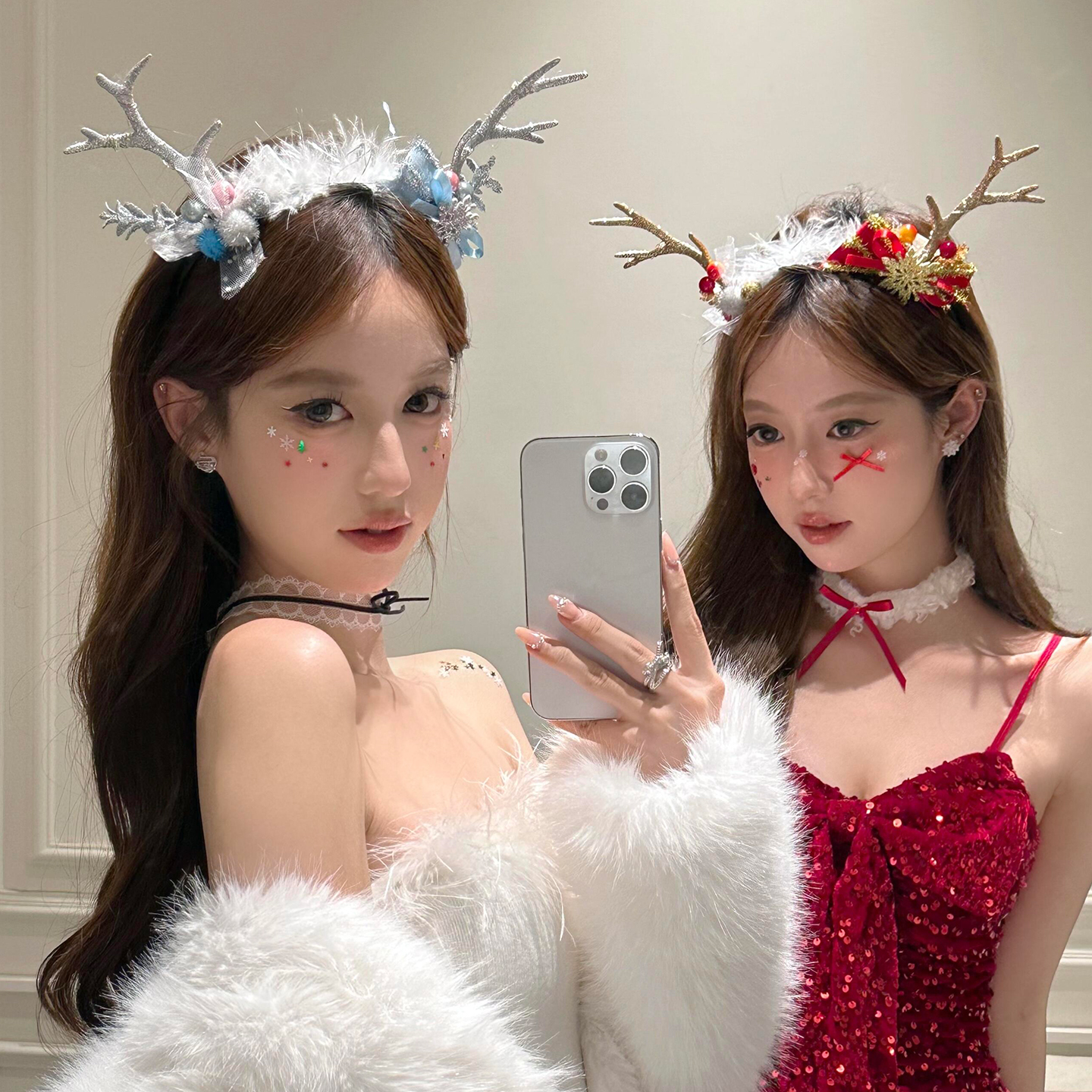 圣诞节装饰品鹿角蝴蝶结发箍头饰成人头箍派对装扮发饰2025新款