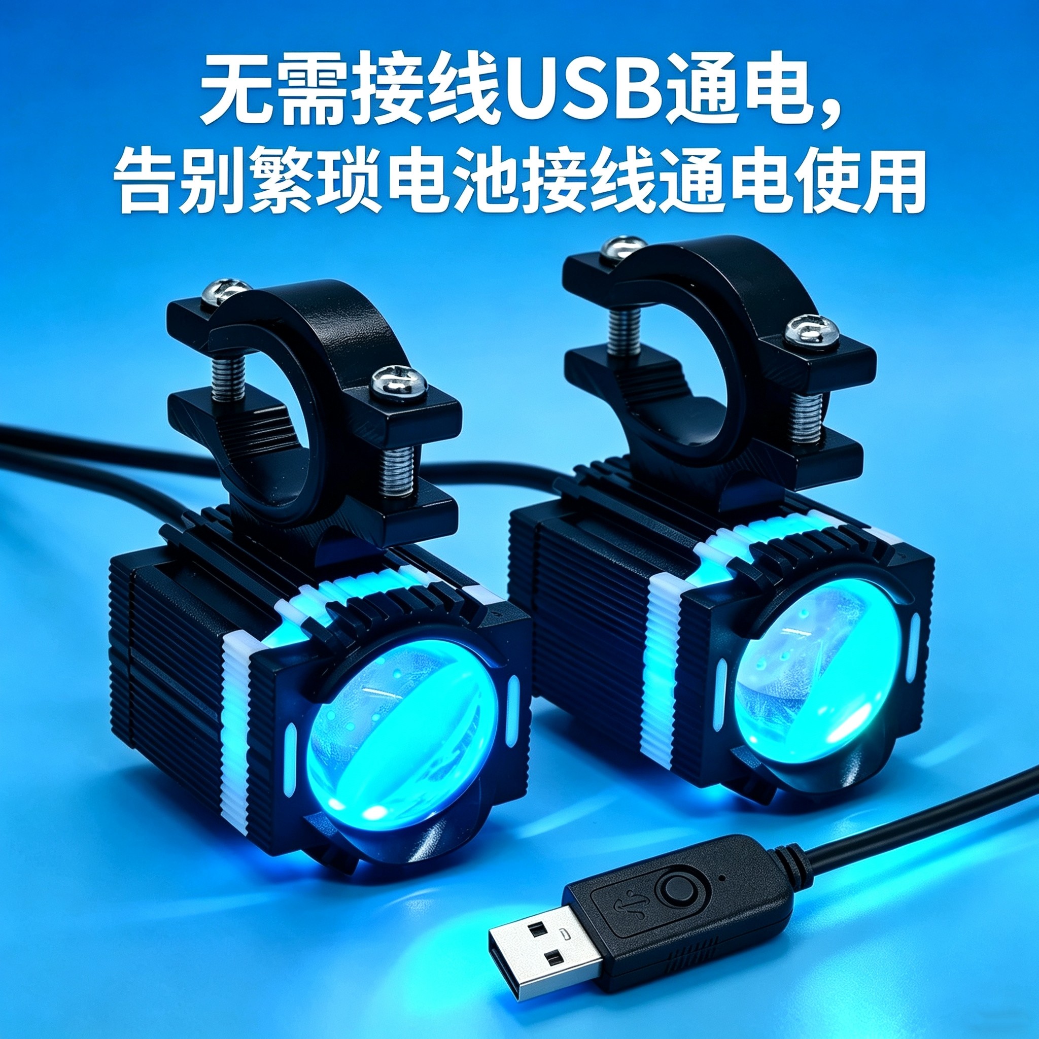 USB即亮免接线电动车射灯