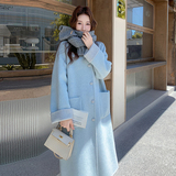 浅蓝色高级感双面羊毛大衣女2025冬季新款韩版超好看甜美毛呢外套，女装毛呢外套，2C006