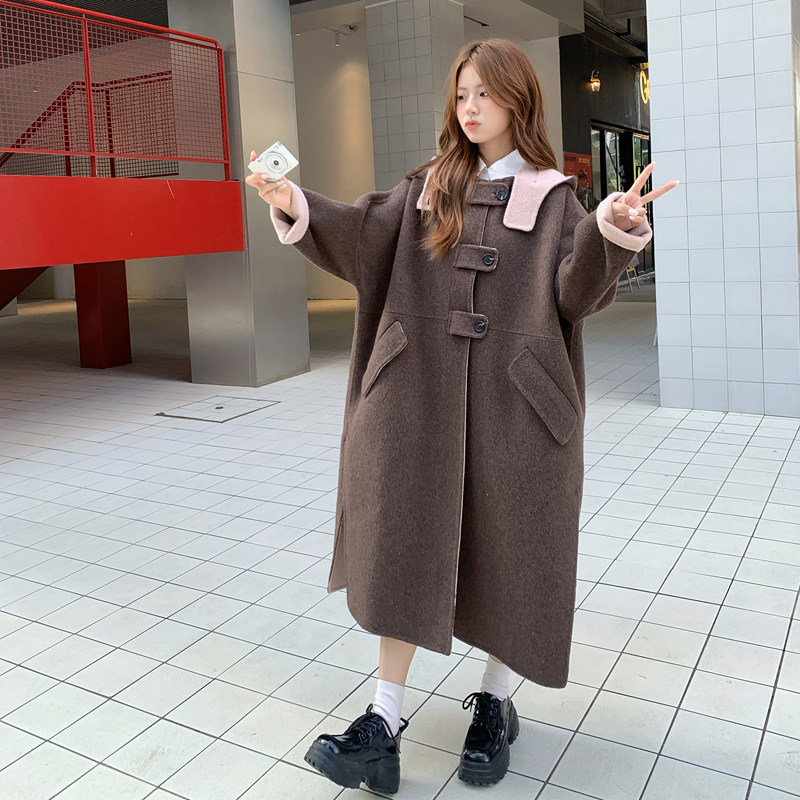 宽松韩版AB面双面呢大衣外套2C006-9940-P370-K558,女装毛呢外套,2C006