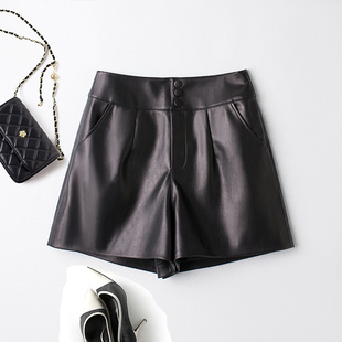 2025秋冬新款海宁真皮皮裤女显瘦高腰宽松绵羊皮短裤阔腿外穿靴裤