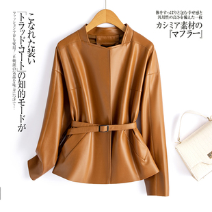 时尚 新款 系带收腰皮夹克绵羊皮小外套 2025秋季 海宁真皮皮衣女短款