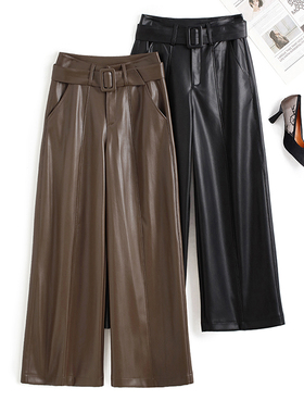 海宁真皮皮裤女九分裤2025秋冬新款绵羊皮宽松显瘦阔腿直筒休闲裤