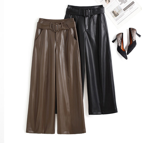 海宁真皮皮裤女九分裤显瘦直筒裤