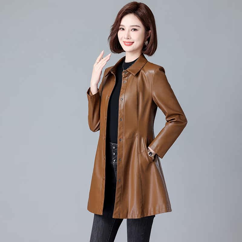 海宁皮衣女中长款2026春秋新款正品时尚皮风衣女修身气质韩版外套