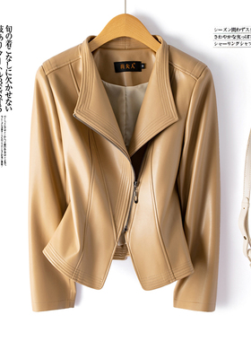 海宁真皮皮衣女短款修身显瘦2025春秋新款小个子绵羊皮夹克外套潮