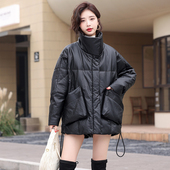 海宁真皮羽绒服女宽松中长款 加厚韩版 大码 2025冬季 蝙蝠袖 皮衣外套